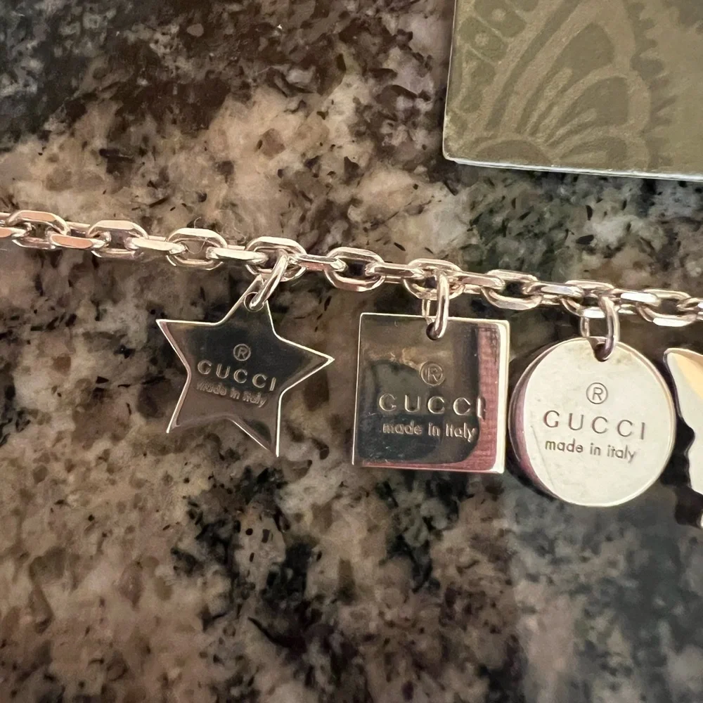 Gucci Trademark Silver Engraved Charm Bracelet - Picture 7 of 8